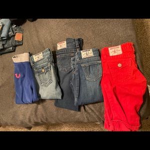 Boys Tru Religion Jeans, orange pair shorts